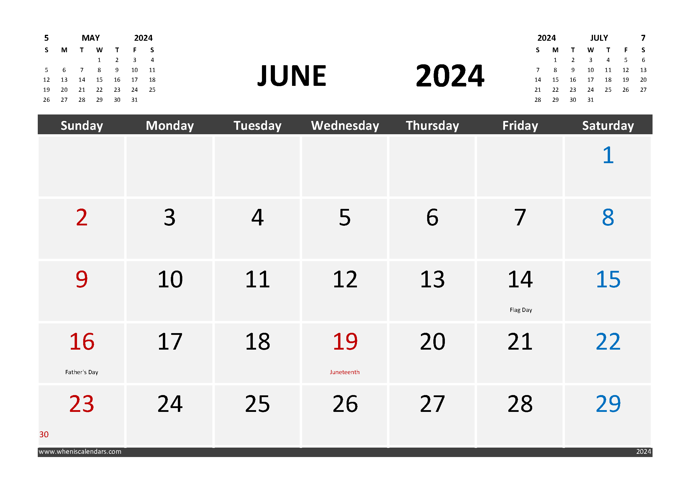 Free Calendar June 2024 Printable With Holidays