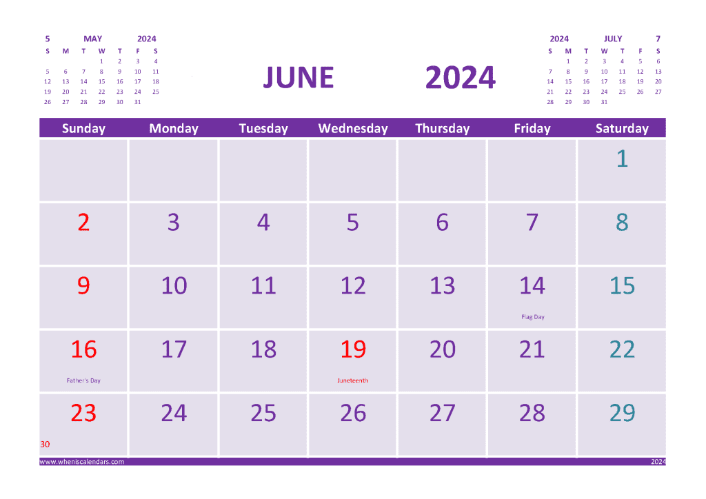 Free June 2024 Calendar With Holidays Printable