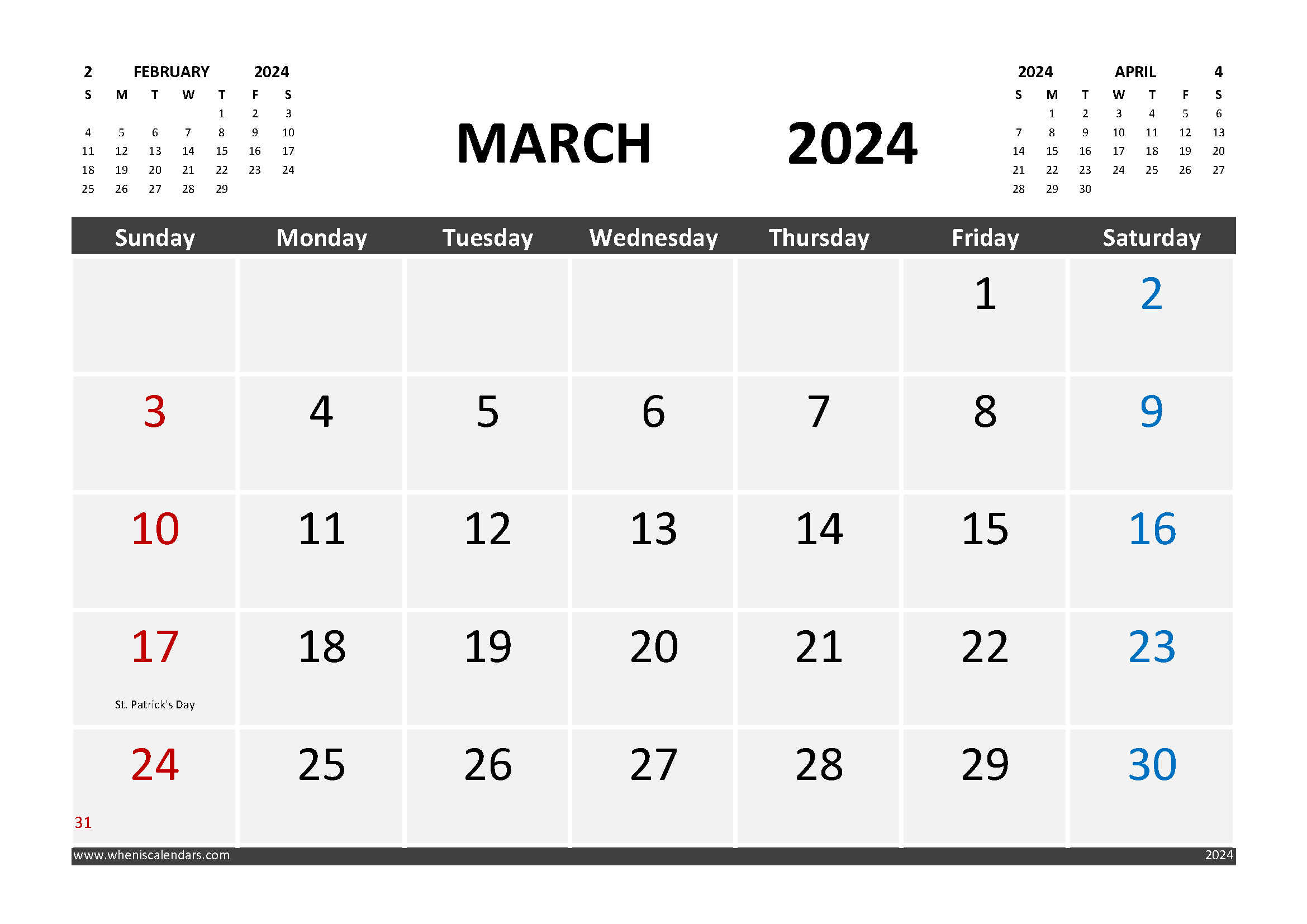 Free Calendar March 2024 Printable With Holidays