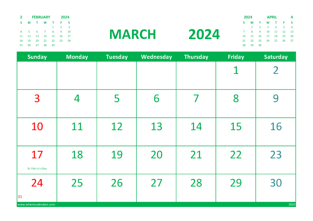 Free Calendar March 2024 Printable With Holidays