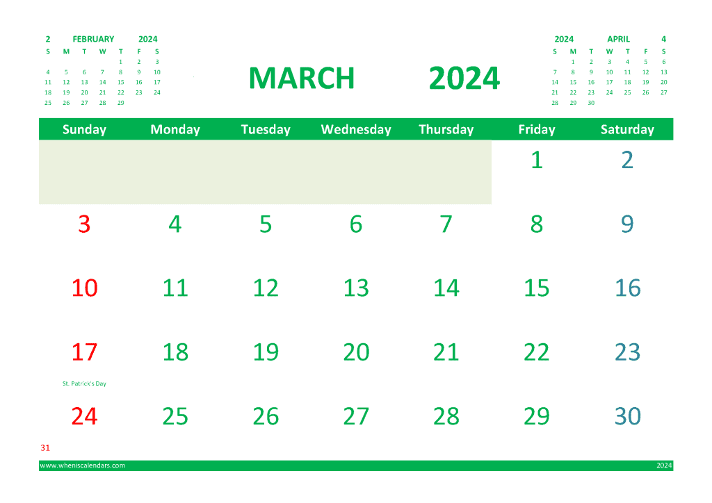 Free March Calendar 2024 Printable With Holidays