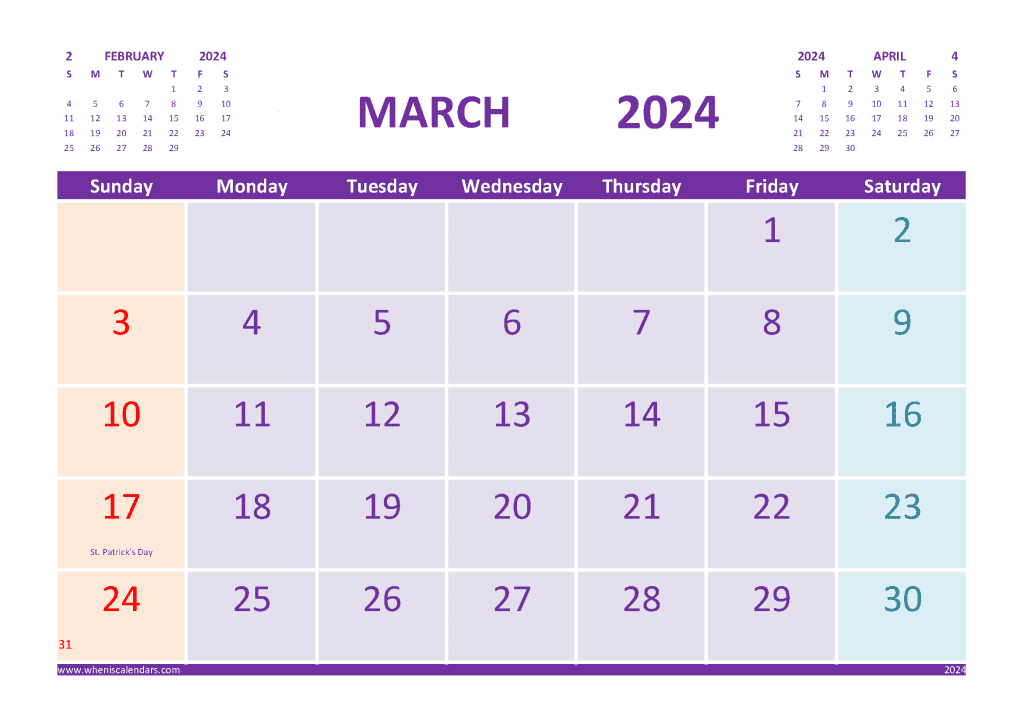 Free Printable March 2024 Calendar With Holidays