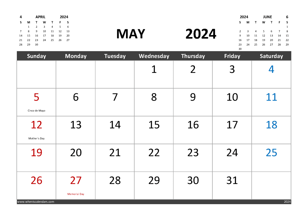 Free May 2024 Calendar With Holidays Printable