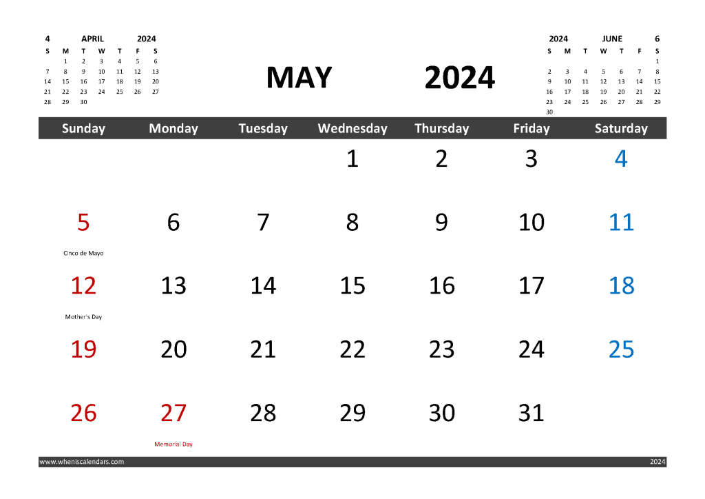 Free May 2024 Calendar Printable With Holidays