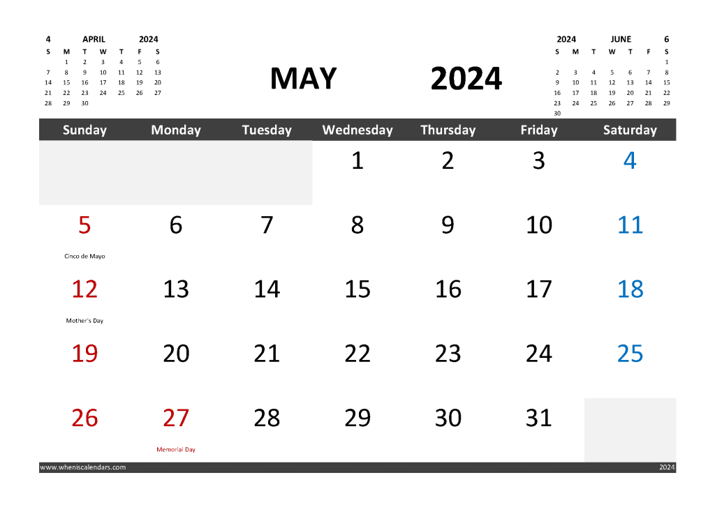 Free May 2024 Calendar Template With Holidays