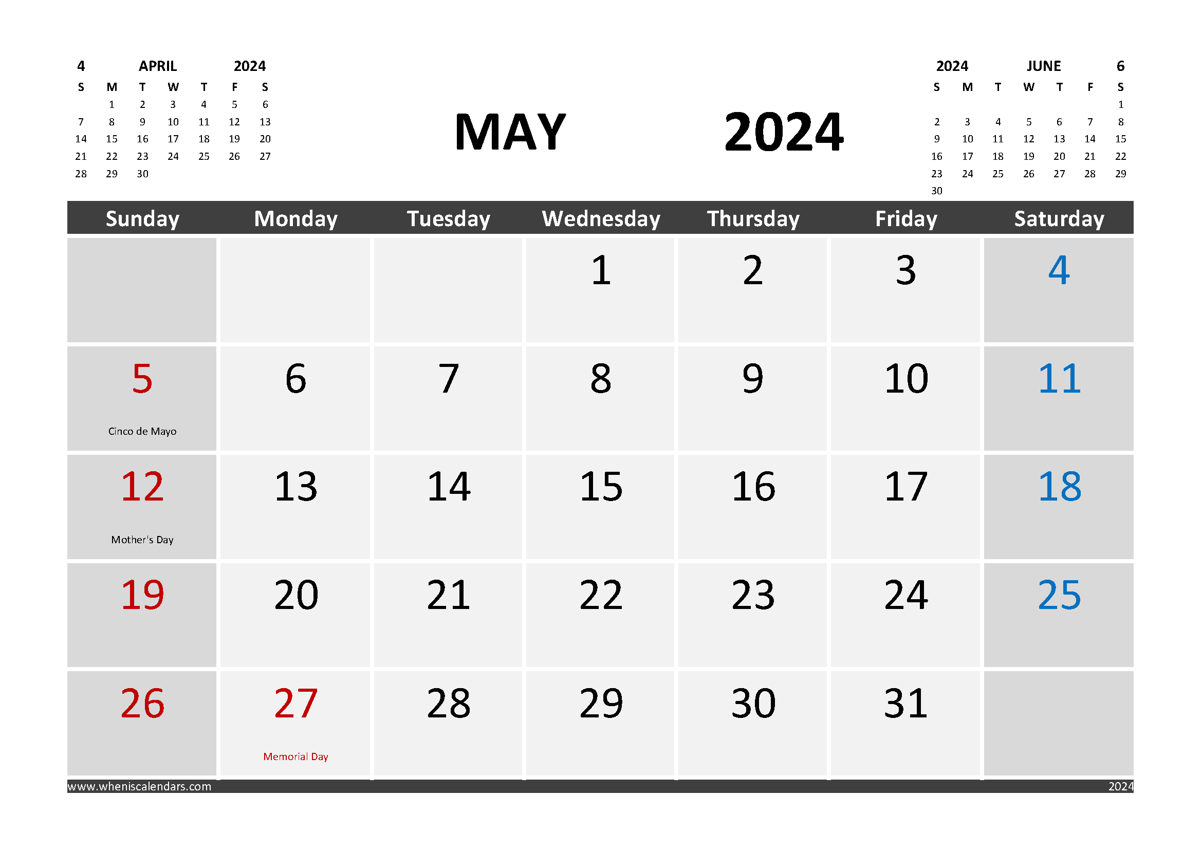 May 2024 Printable Calendar Free With Holidays