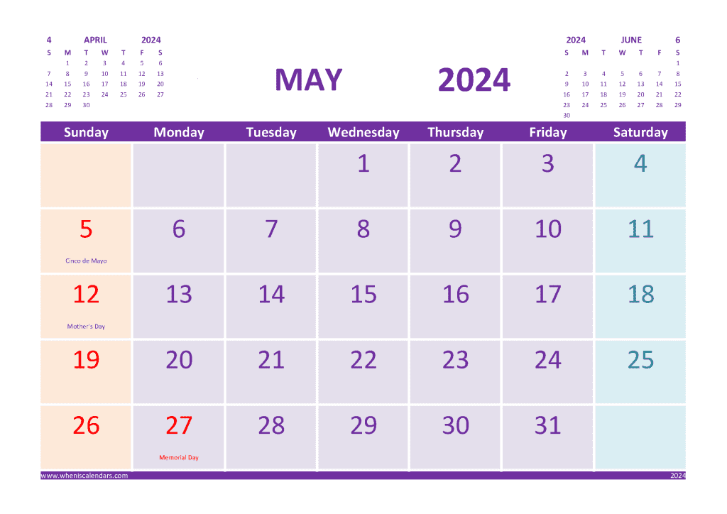 Free Printable May 2024 Calendar With Holidays