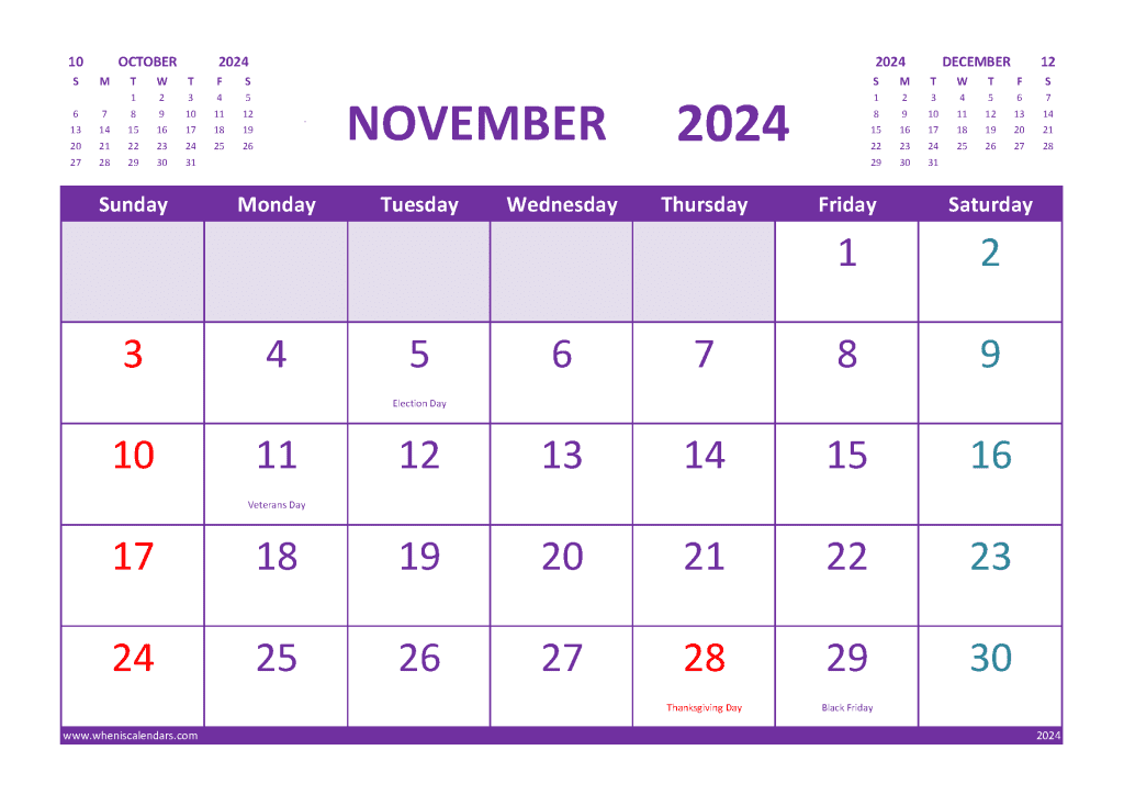 Free Printable November 2024 Calendar With Week Numbers