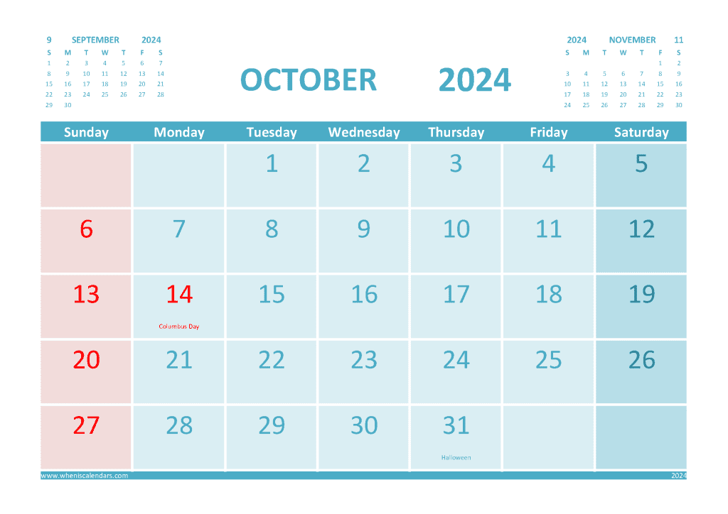 Free Printable Calendar October 2024 With Holidays