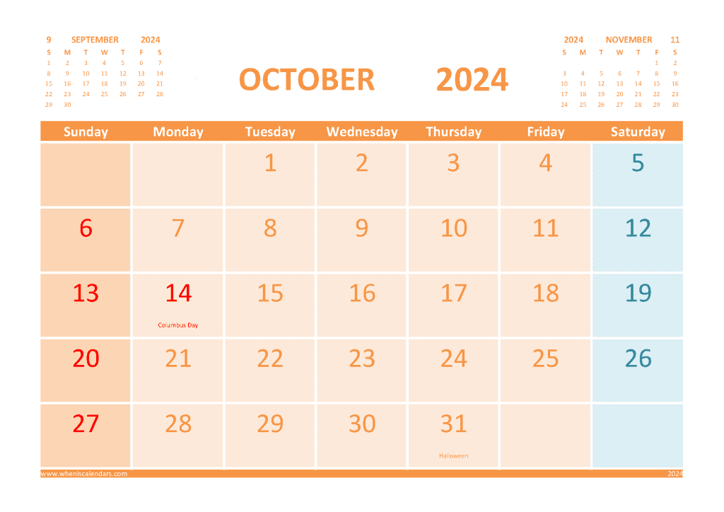 Free October 2024 Calendar Template With Holidays