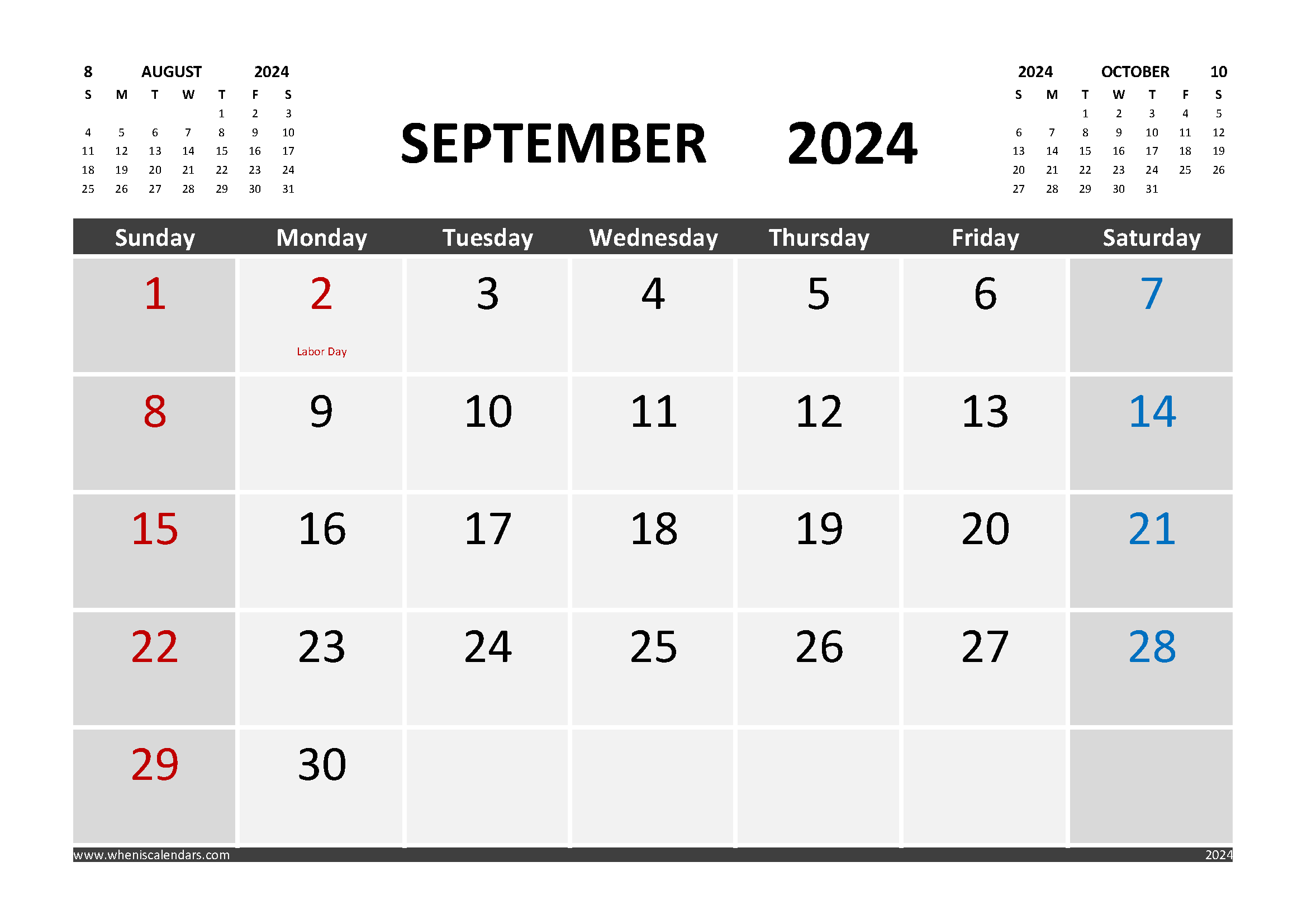 September 2024 Printable Calendar Free With Holidays