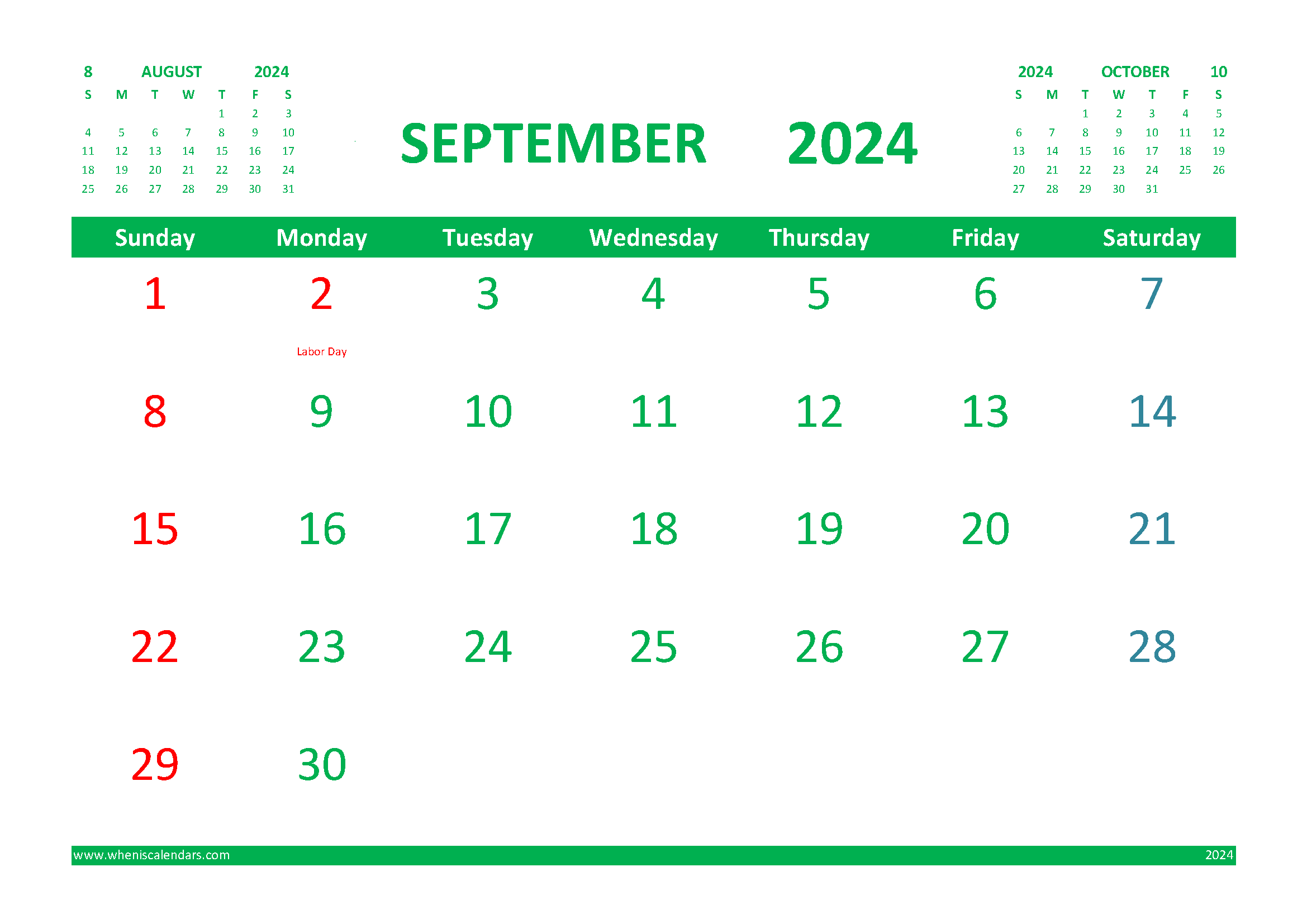 September 2024 Calendar Free Printable With Holidays