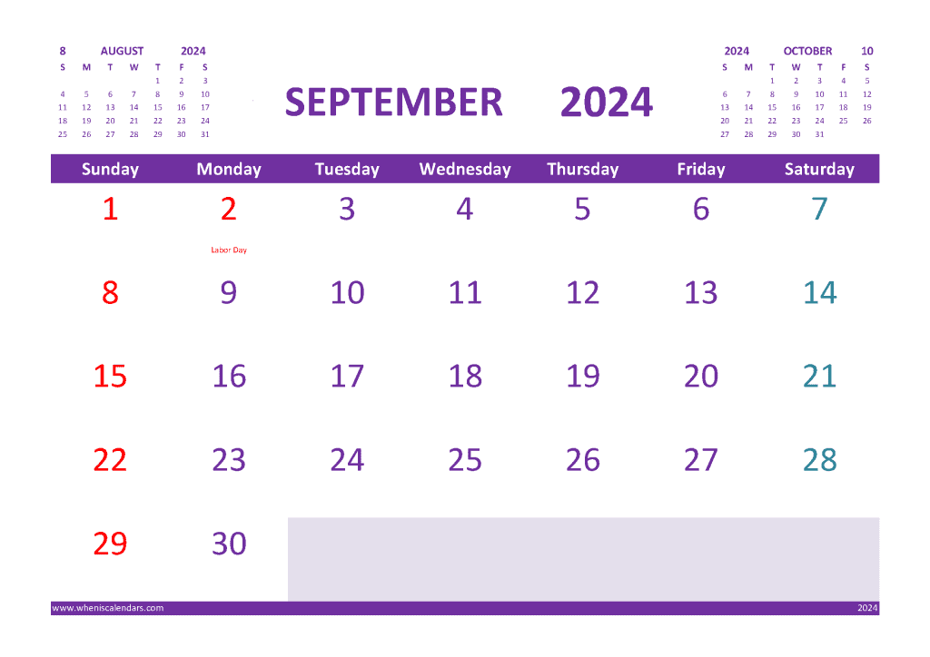 Calendar For September 2024 With Holidays Free Printable