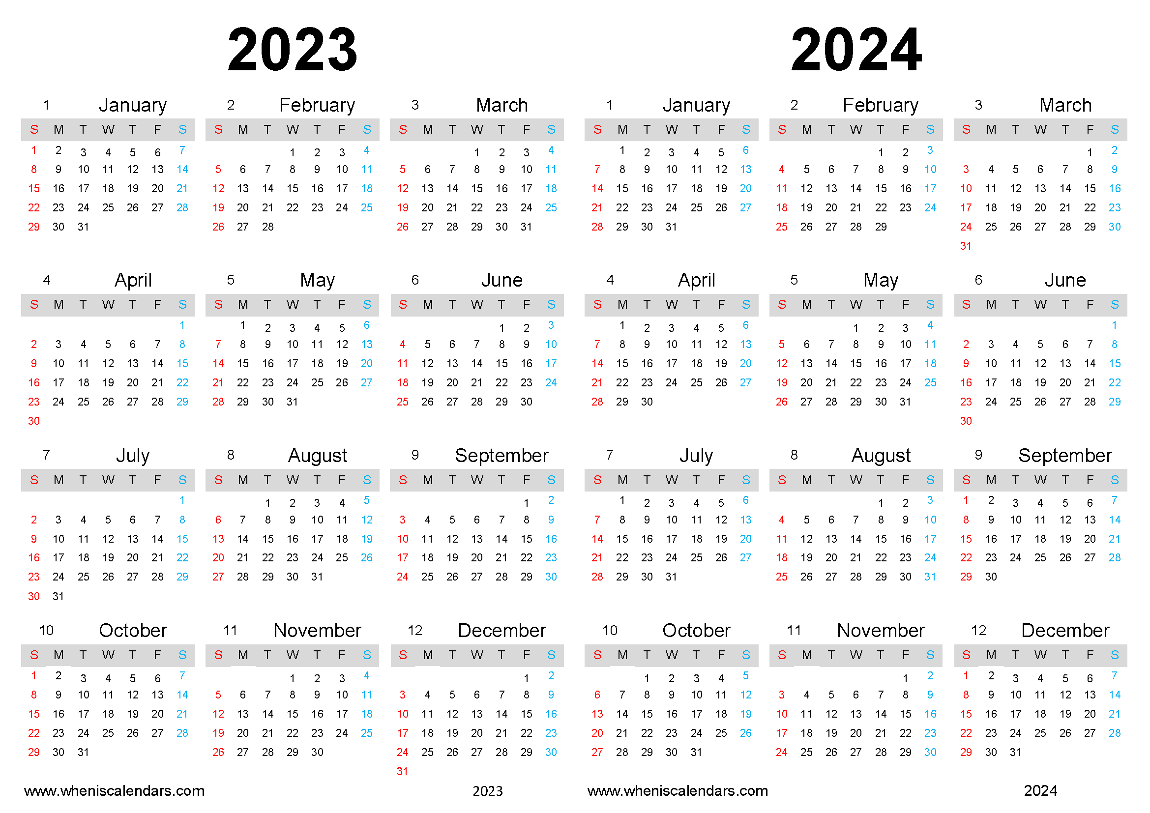 Free Printable Calendar Templates For 2023 2024