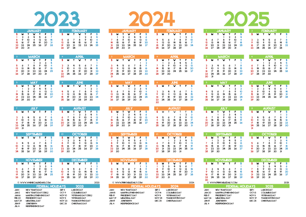 Free Calendar 2023 2024 2025 Printable