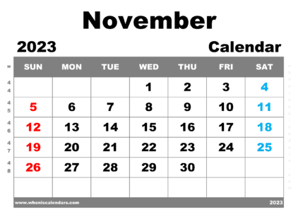 Free Printable November 2023 Calendar With Week Numbers