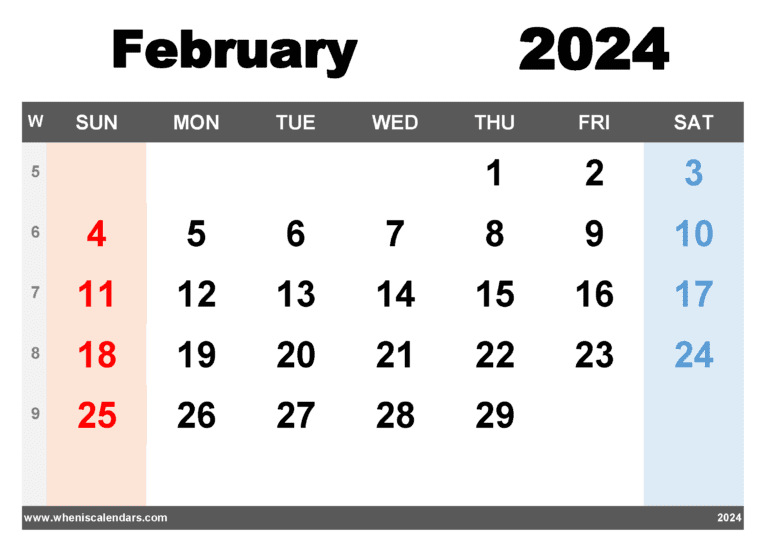 Free Printable February 2024 Calendar With Week Numbers