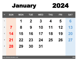 Free Printable January 2024 Calendar With Week Numbers