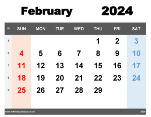 Free Printable February 2024 Calendar With Week Numbers