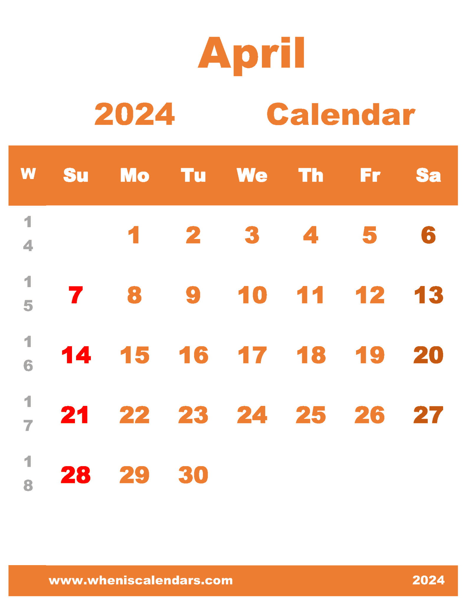 Free Printable April 2024 Calendar With Week Numbers