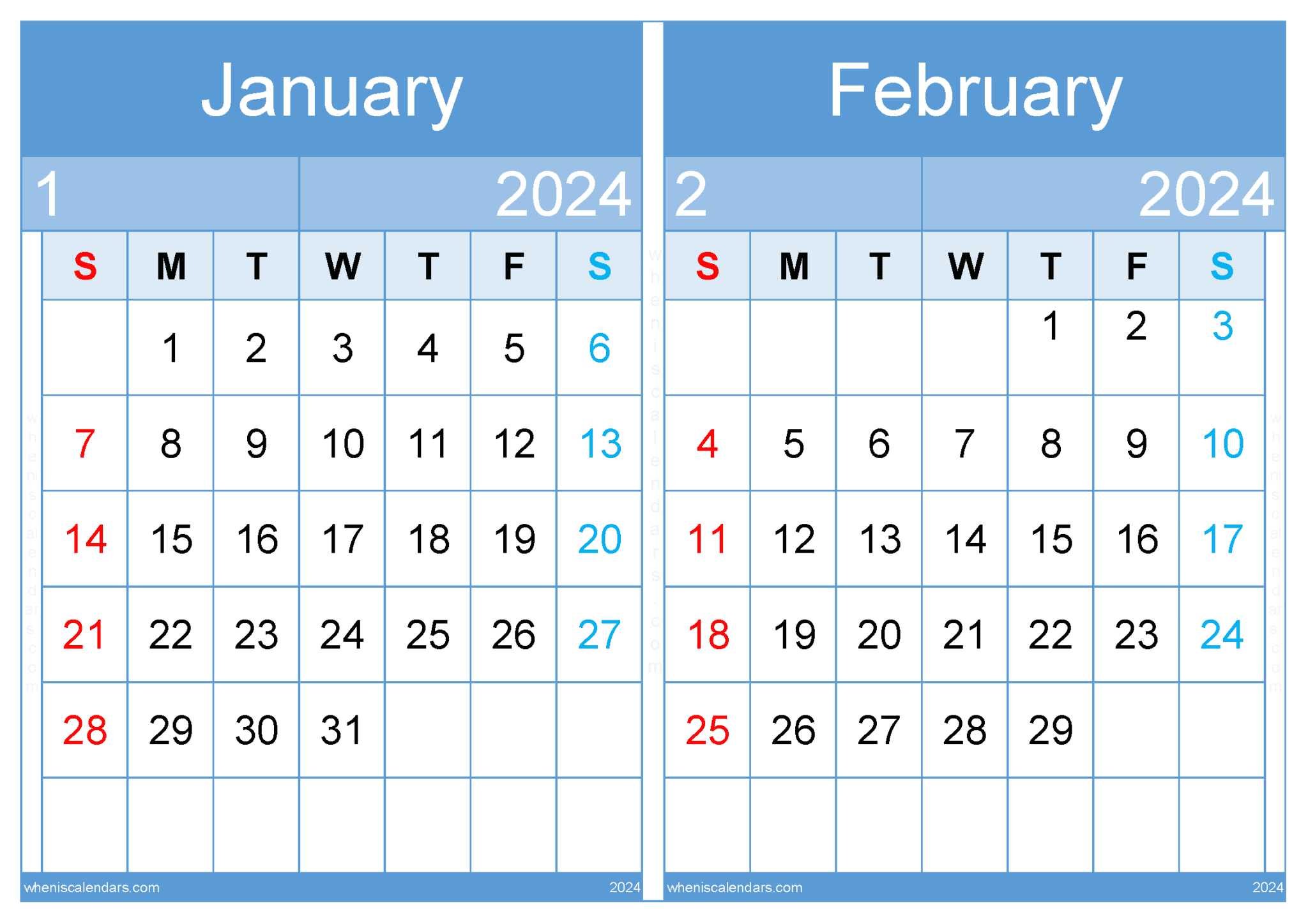 2023 Two-Month Calendar Printable