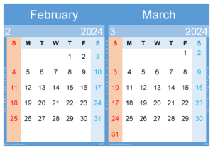 2023 Two-Month Calendar Printable