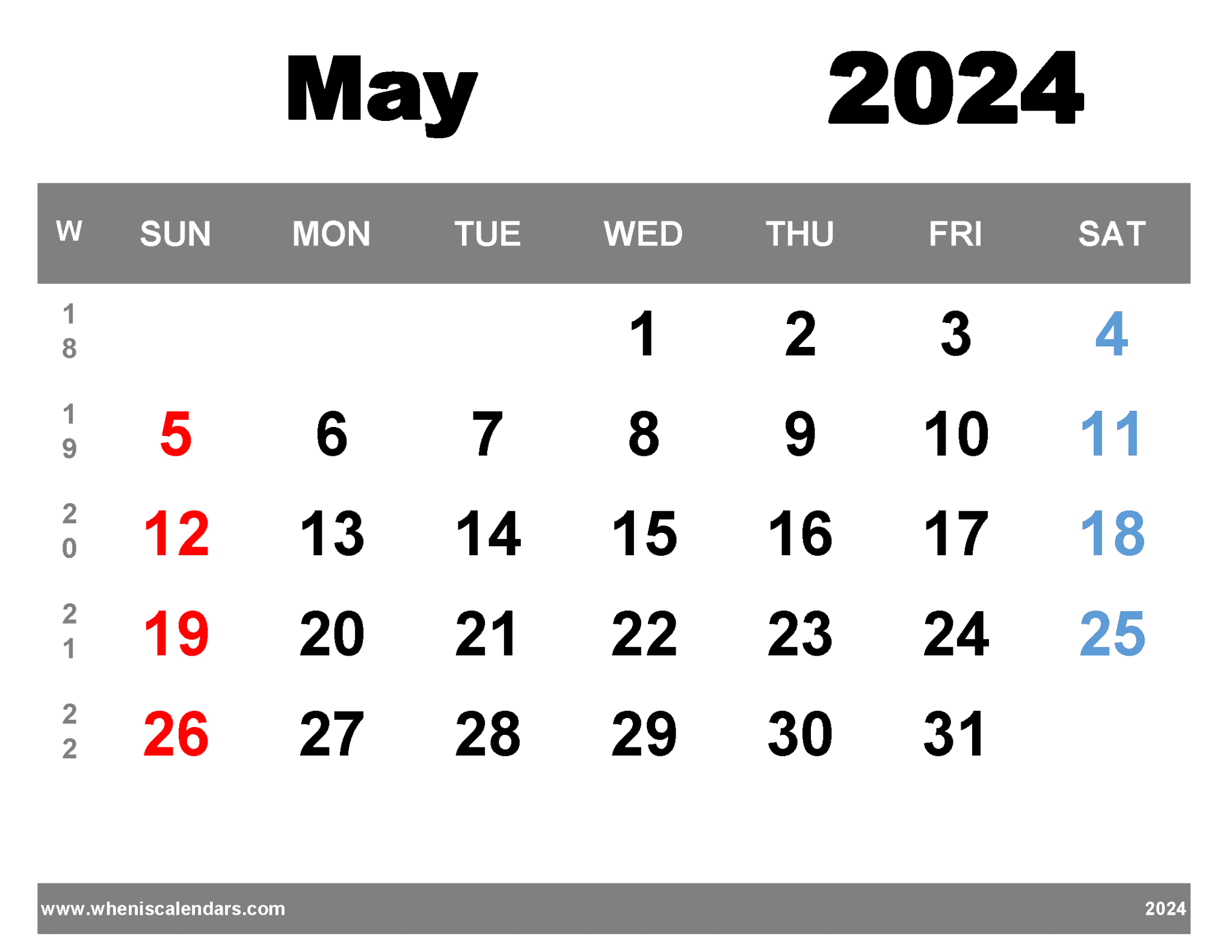 Free Printable May 2024 Calendar With Week Numbers