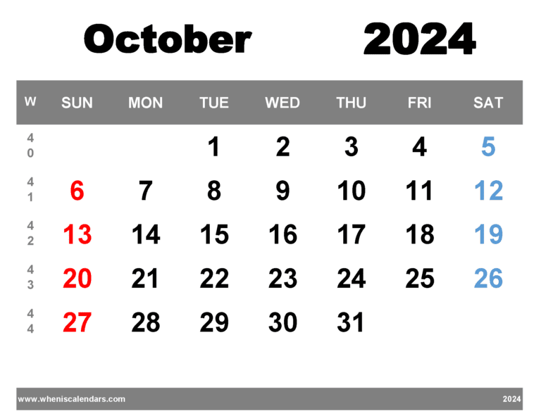 Free Printable October 2024 Calendar With Week Numbers