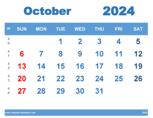 Free Printable October 2024 Calendar With Week Numbers