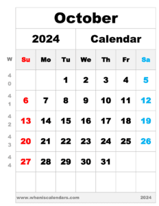 Free Printable October 2024 Calendar With Week Numbers