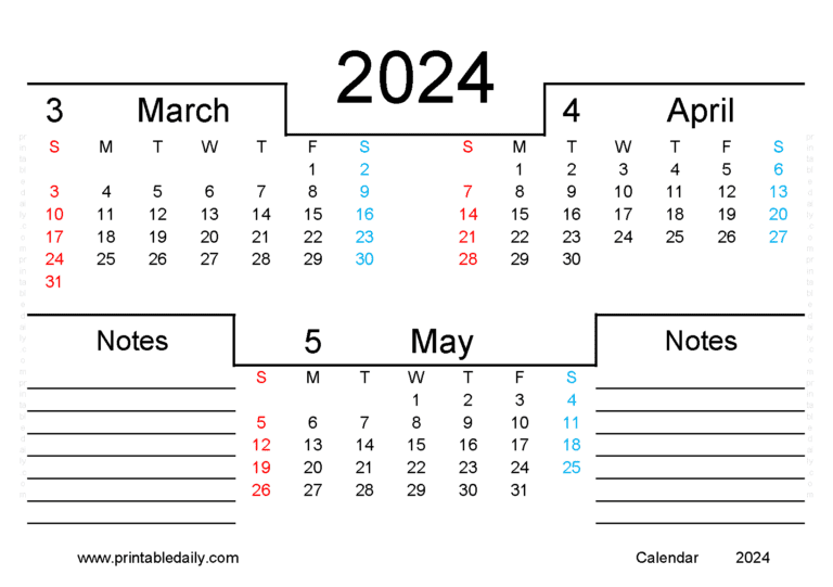 2023 Three-Month Calendar Printable