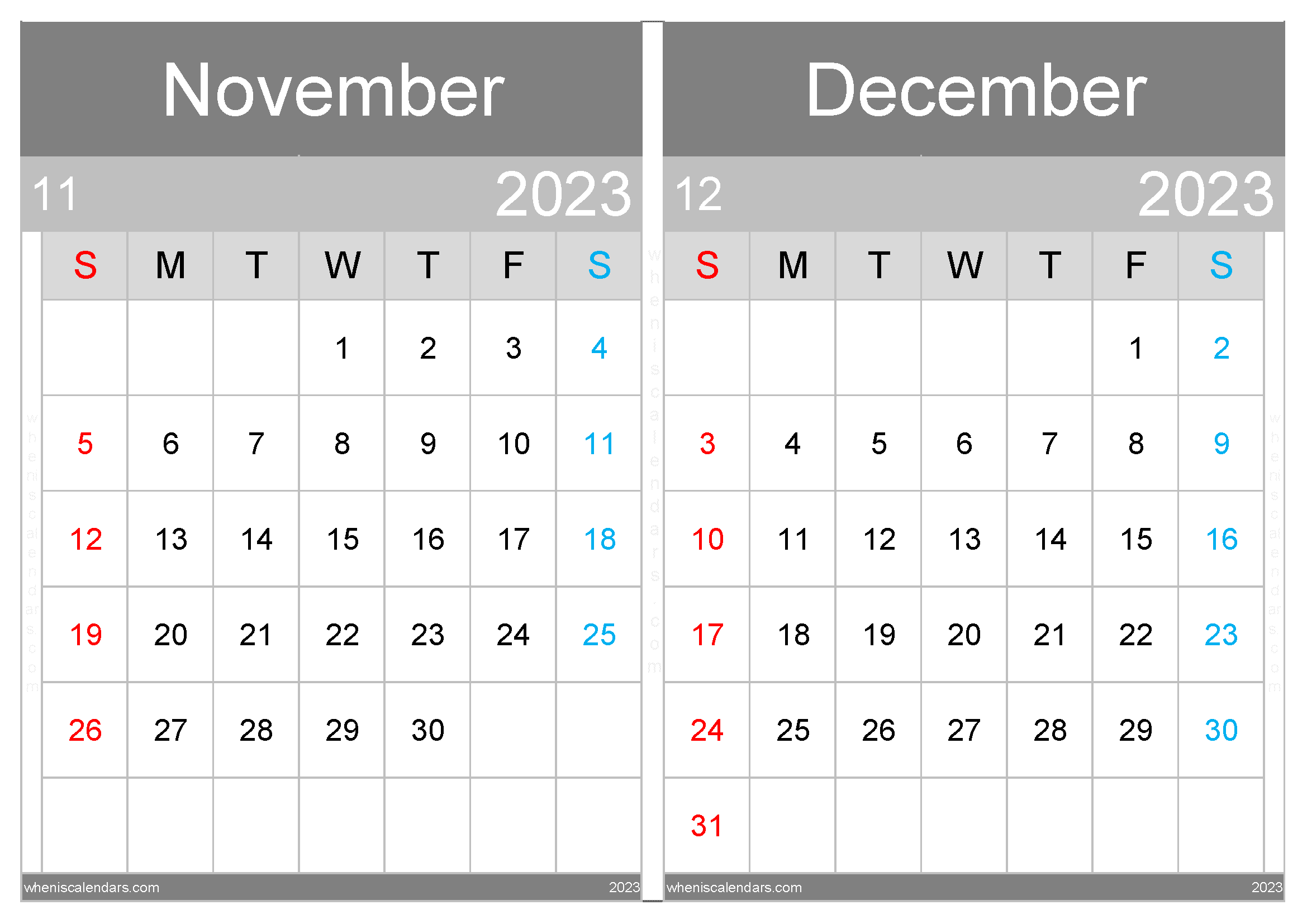 Download Calendar For The Month Of November And December 2023 A4 ND23047