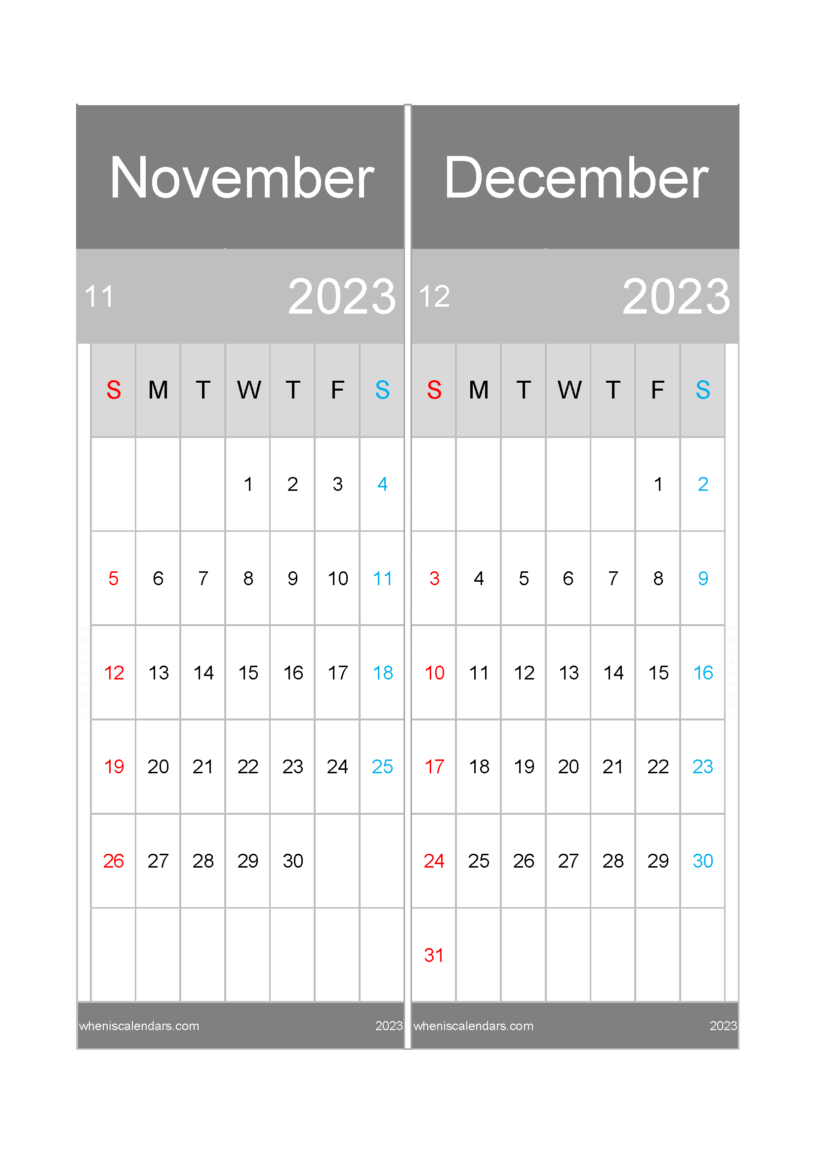 Download Printable Calendar Nov And Dec 2023 A4 ND232046