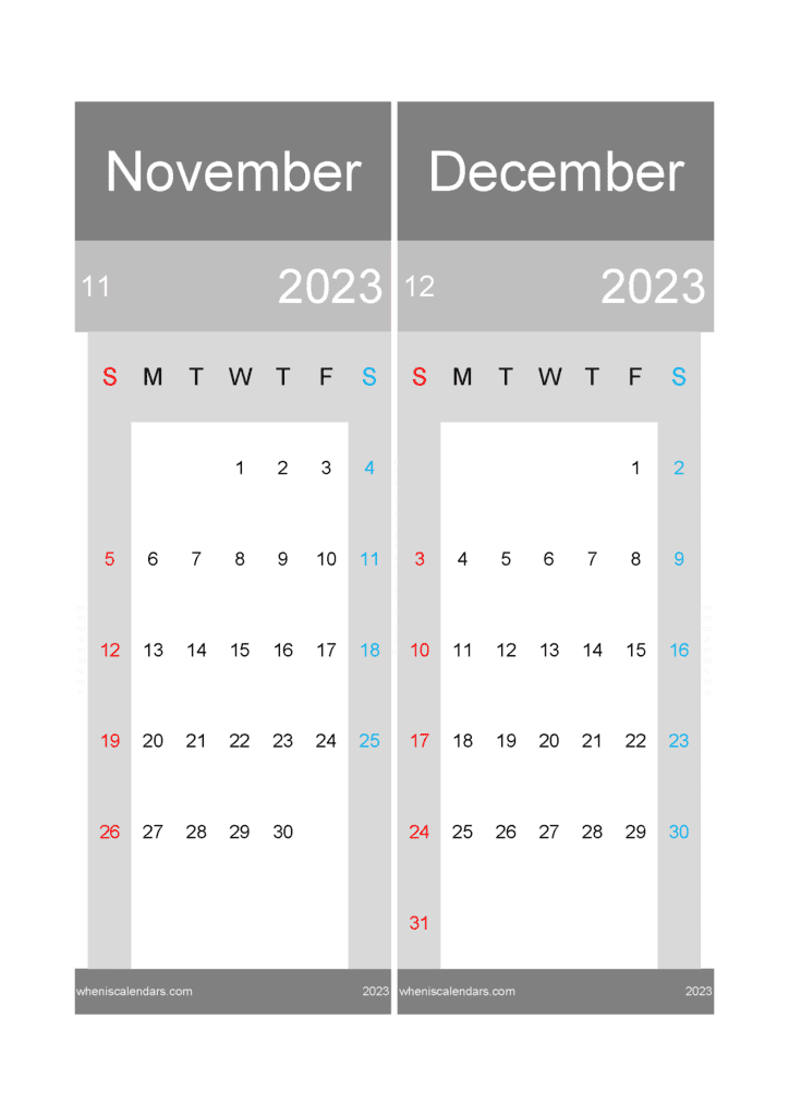 Download Printable Calendar November And December 2023 A4 ND232018