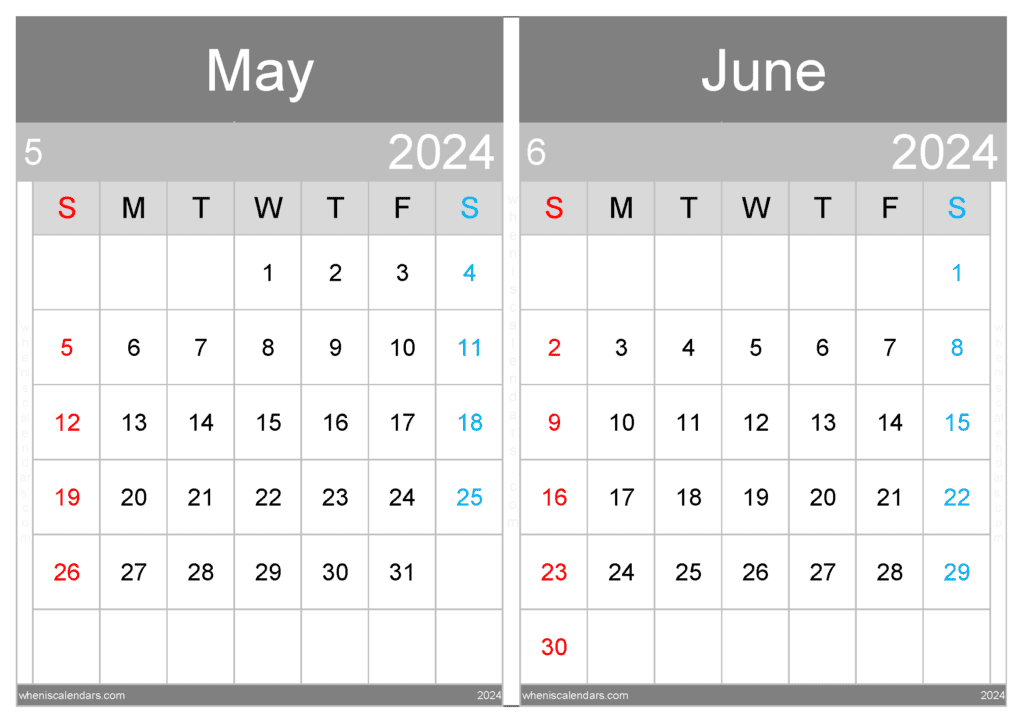 May June 2024 Calendar Two-Month