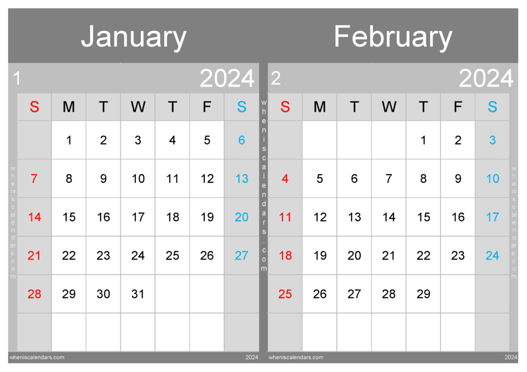 January February 2024 Calendar TwoMonth