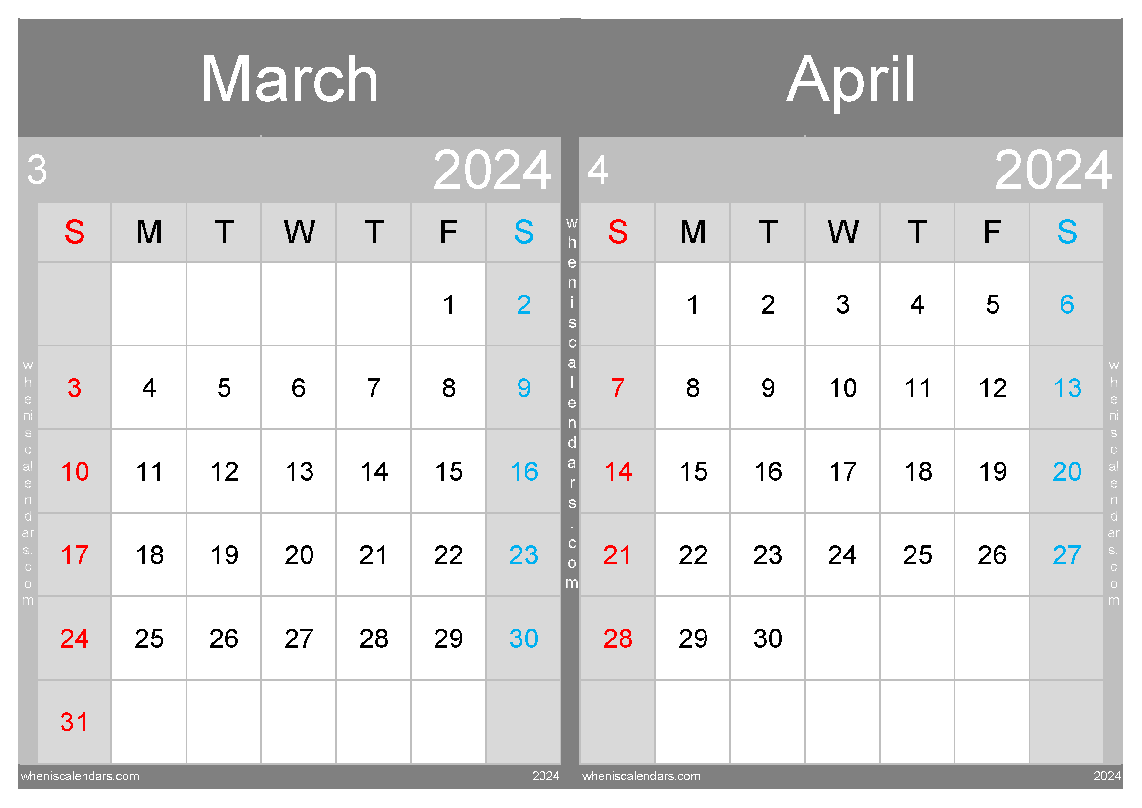 Download Printable Calendar March April 2024 A4 MA24031