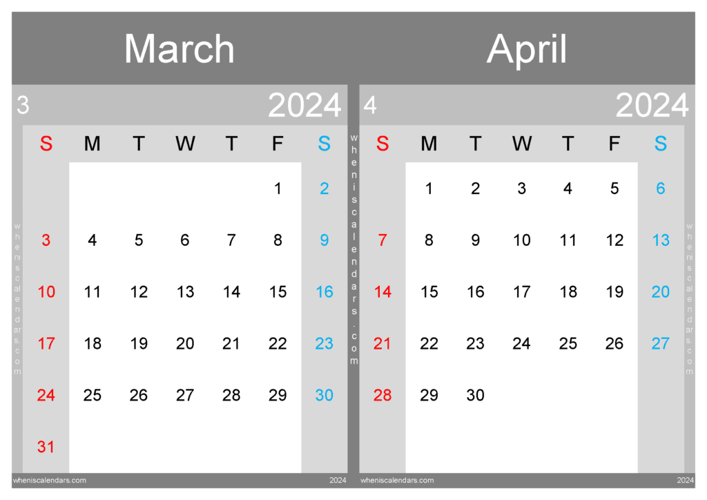 Download Mar Apr 2024 Calendar A4 MA242003