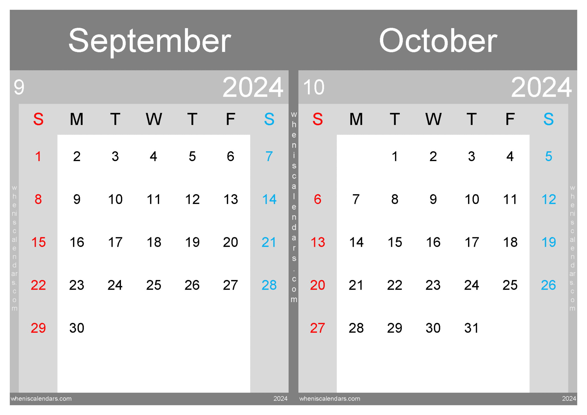 Sept Oct 2024 Calendar TwoMonth