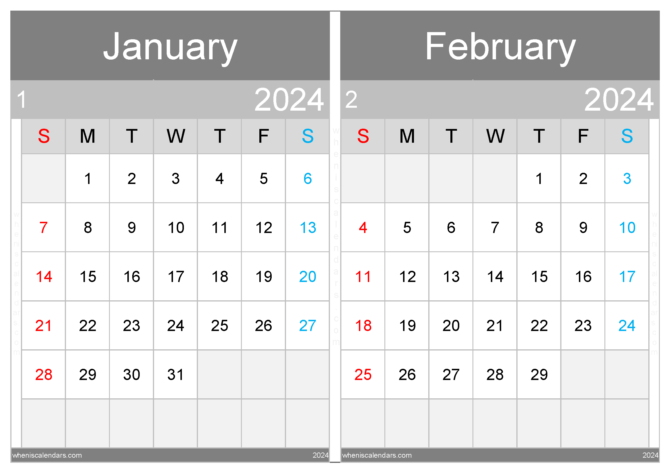 Download Jan Feb 2024 Calendar A4 JF24003