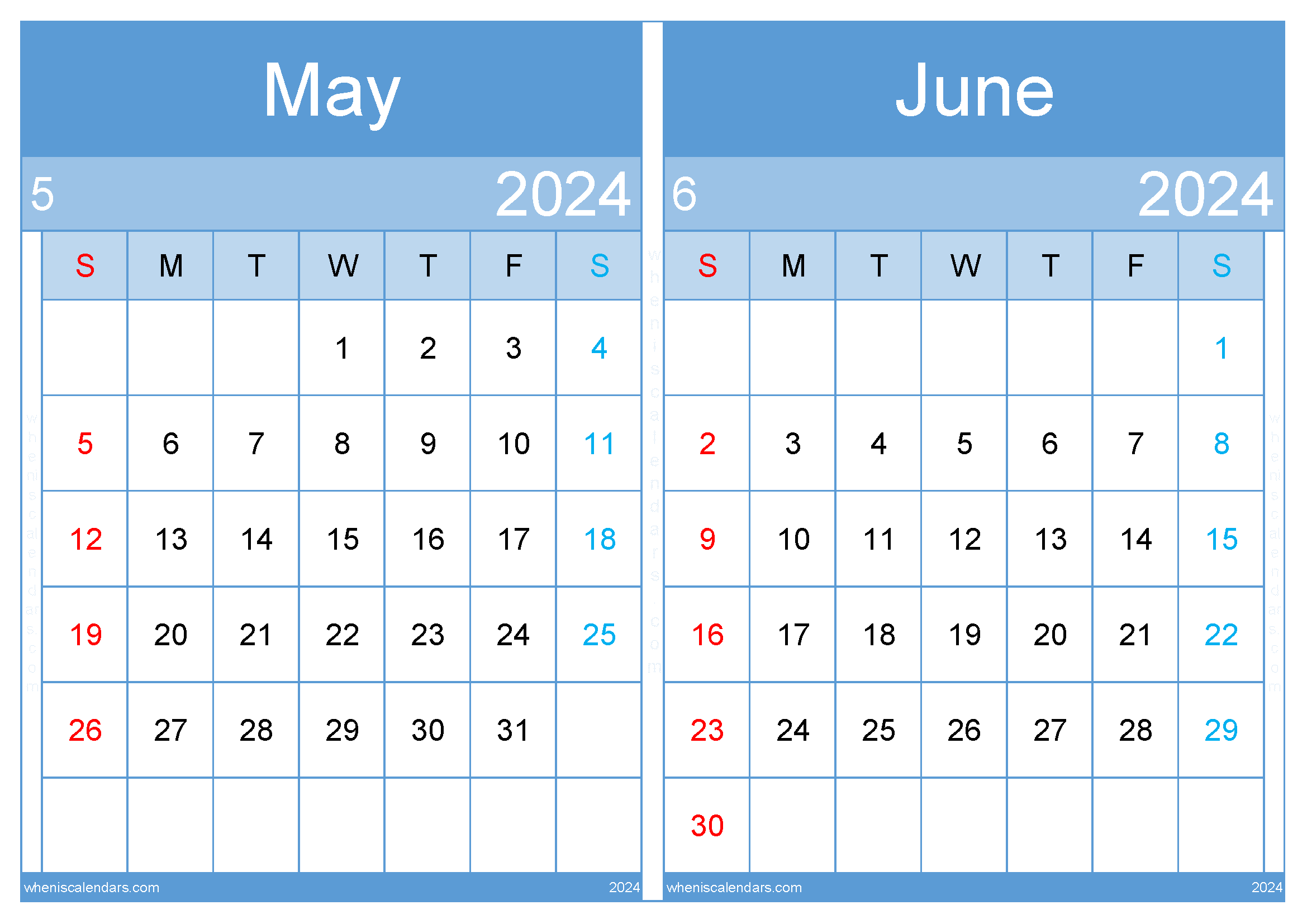 Printable May June 2024 Calendar TwoMonth