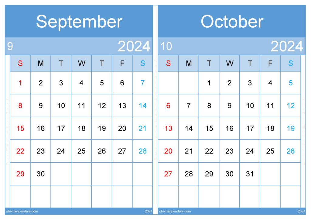 Download Calendar 2024 September And October A4 SO24036