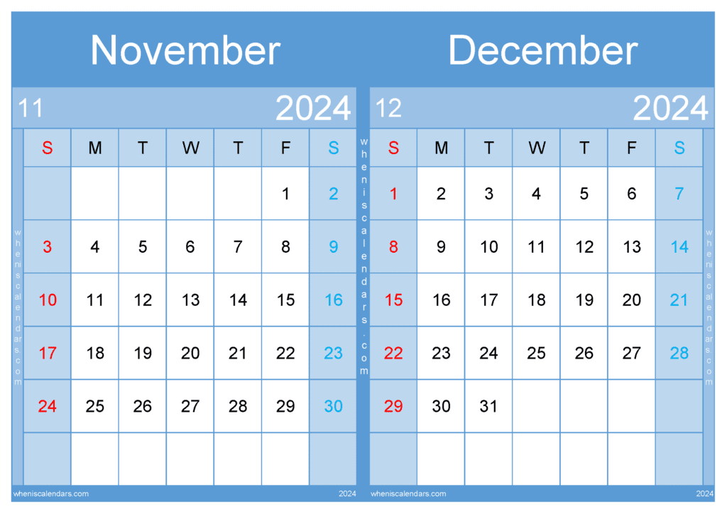 Download Calendar For November December 2024 A4 ND24037