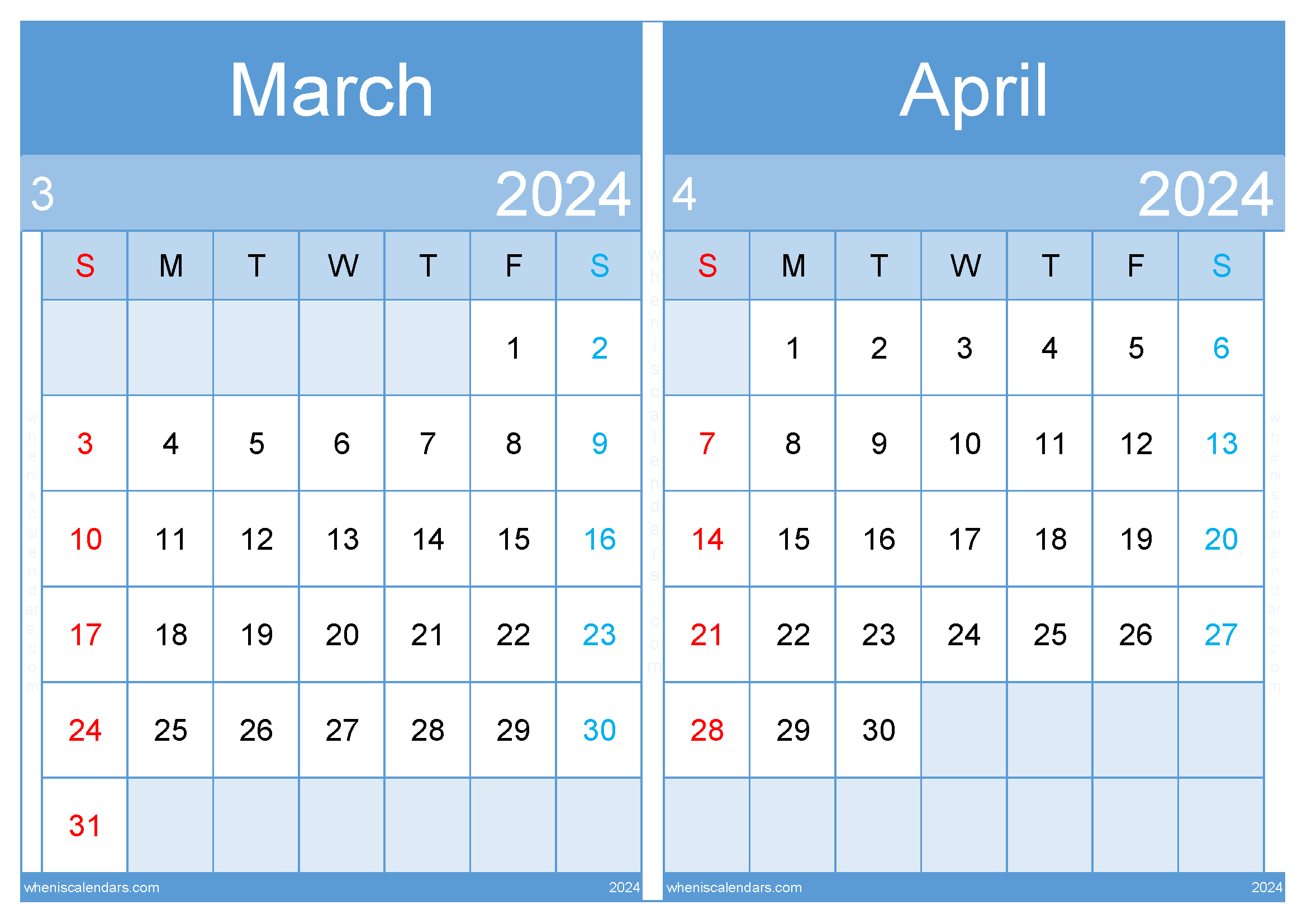 Mar Apr 2024 Calendar TwoMonth