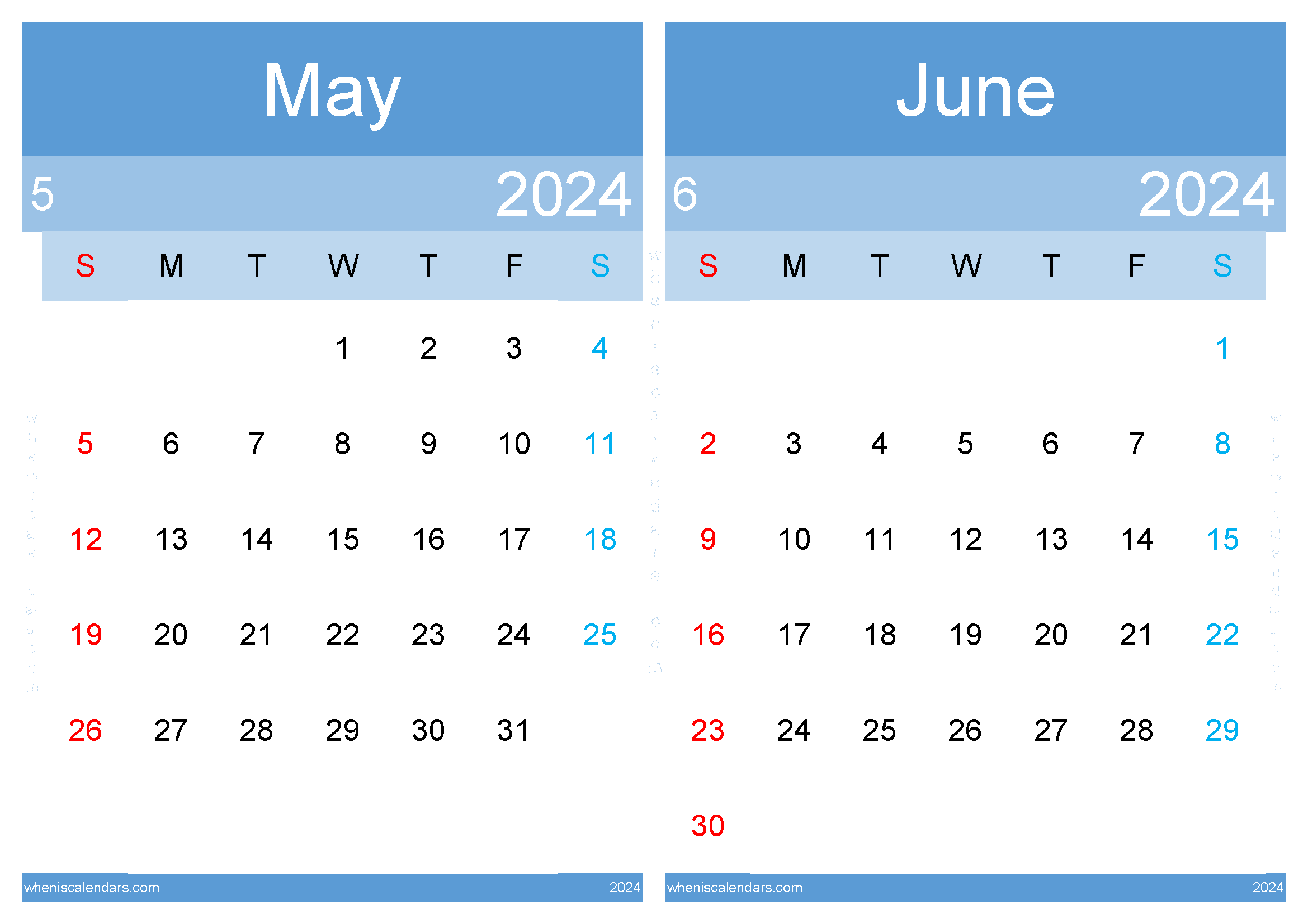 May June Calendar 2024 Two-Month