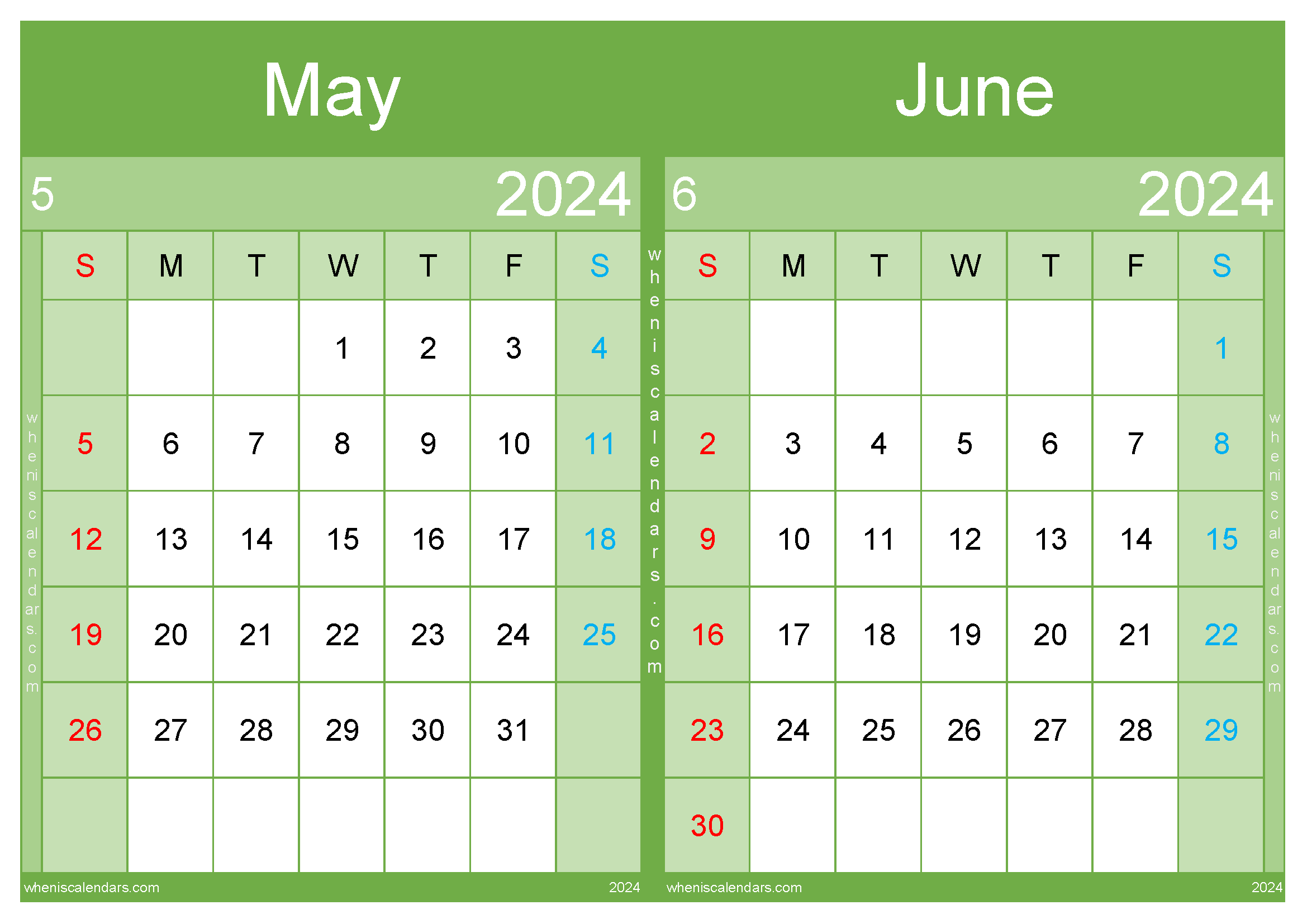 May and June 2024 Calendar Two-Month