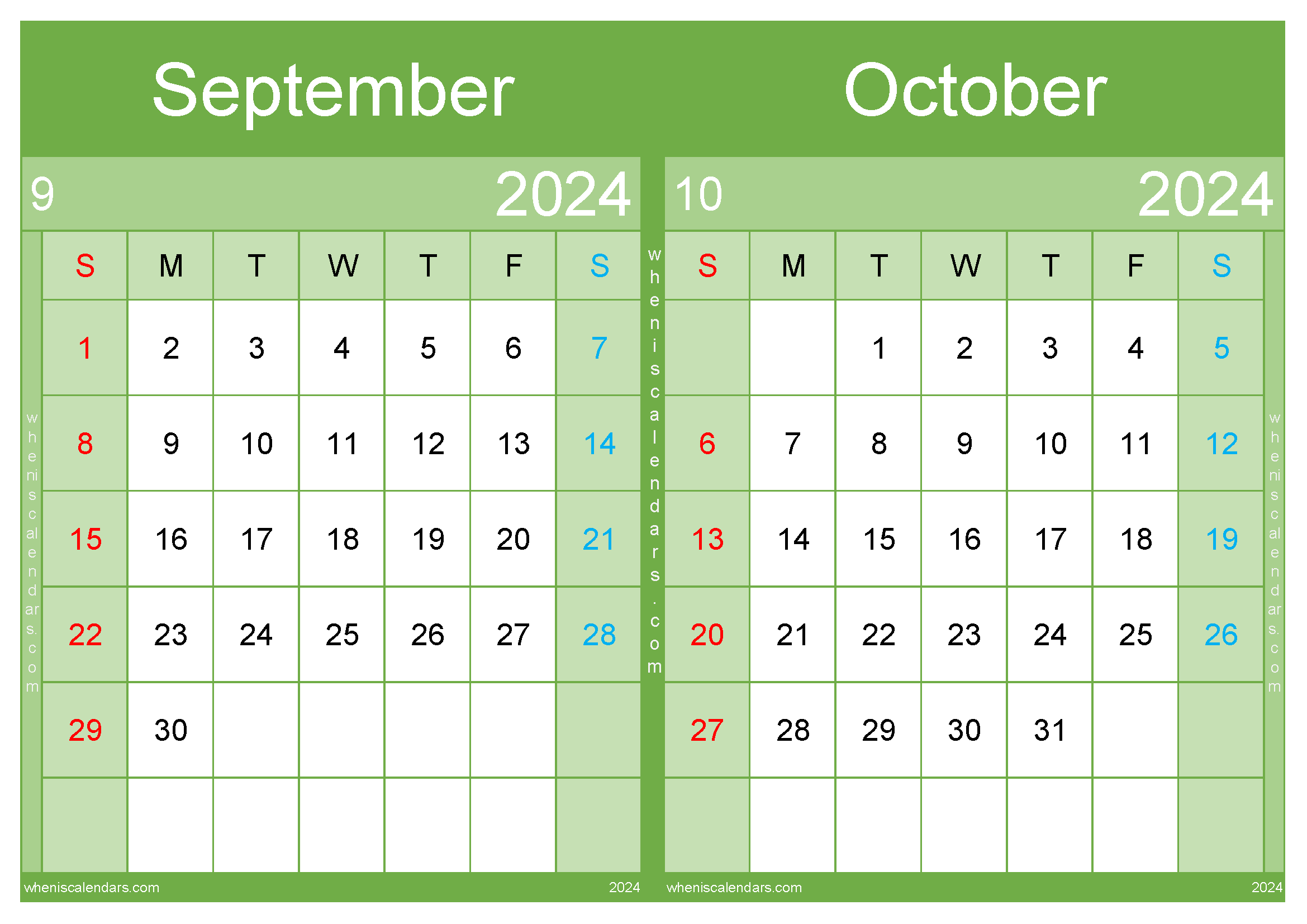 Download Sep And October 2024 Calendar A4