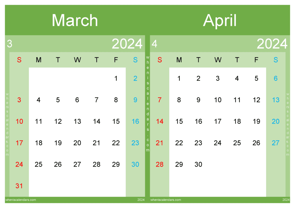 Download 2024 Mar Apr Calendar A4 MA242043