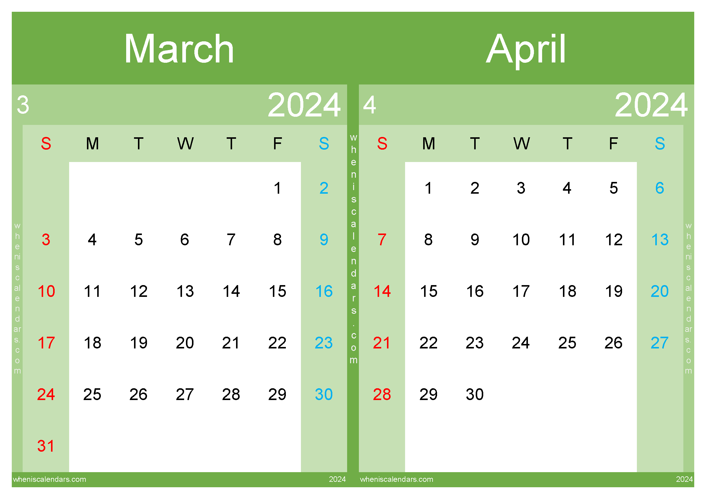 March And April 2024 Calendar TwoMonth