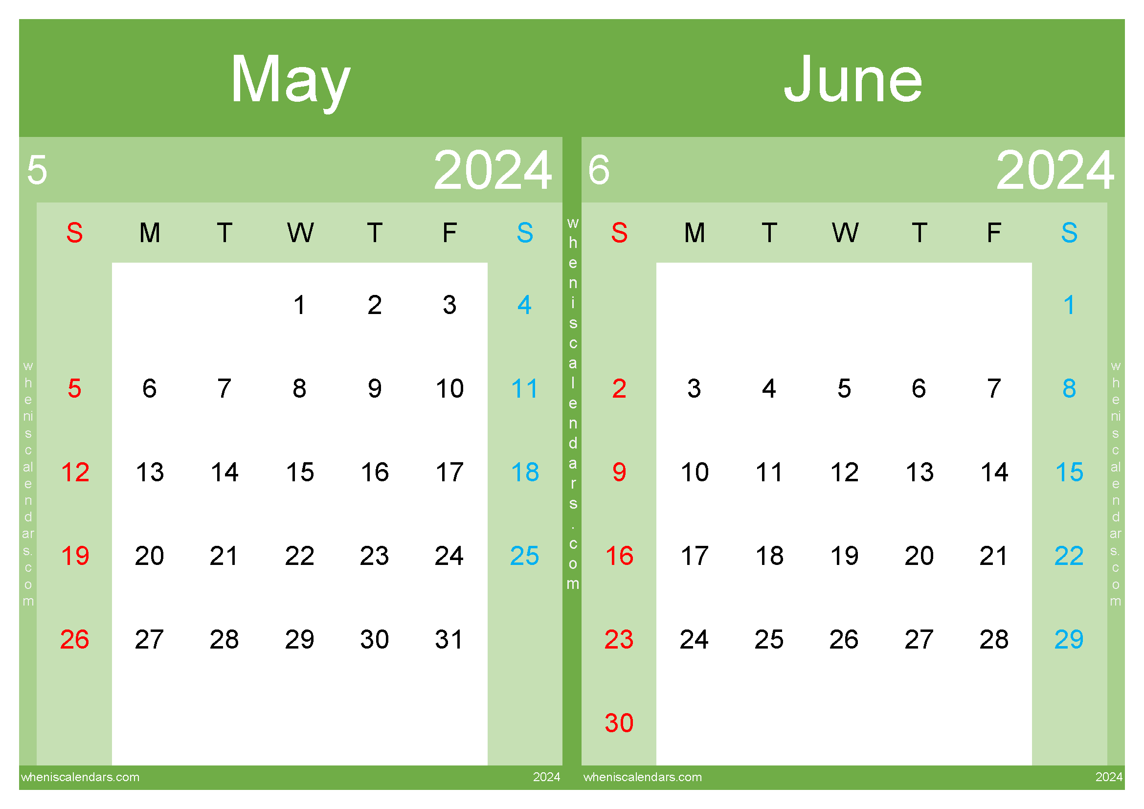 Calendar May June 2024 Two-Month